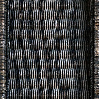 Storied Home Black Rattan & Wood Tray with Handles