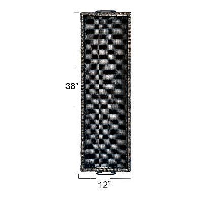 Storied Home Black Rattan & Wood Tray with Handles