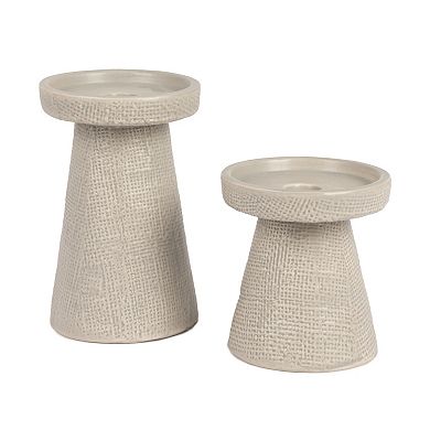 Storied Home Stoneware Pillar & Taper Candle Holders - Set of 2