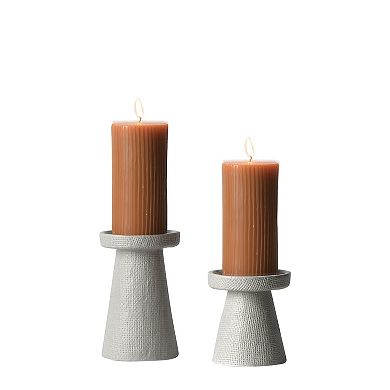 Storied Home Stoneware Pillar & Taper Candle Holders - Set of 2