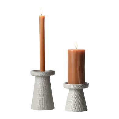 Storied Home Stoneware Pillar & Taper Candle Holders - Set of 2