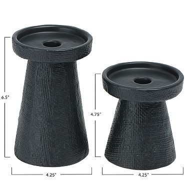 Storied Home Stoneware Pillar & Taper Candle Holders - Set of 2