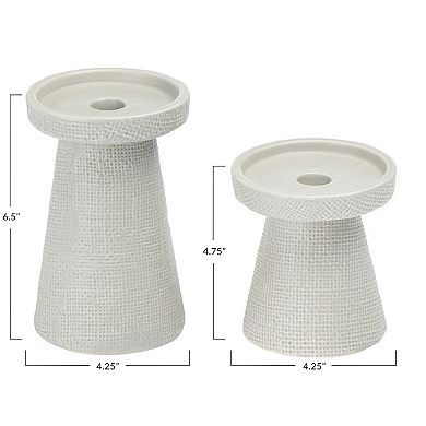 Storied Home Stoneware Pillar & Taper Candle Holders - Set of 2