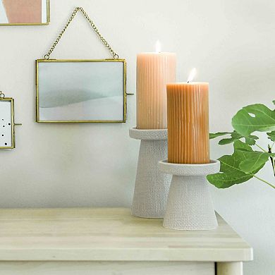 Storied Home Stoneware Pillar & Taper Candle Holders - Set of 2