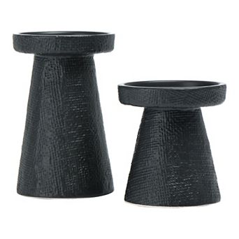 Storied Home Stoneware Pillar & Taper Candle Holders - Set of 2