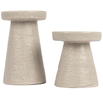 Storied Home Stoneware Pillar & Taper Candle Holders - Set of 2