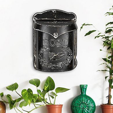 Storied Home Black Embossed Tin "Post" Letter Box