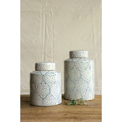 Storied Home Decorative Tall Ceramic Ginger Jar with Lid