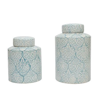 Storied Home Decorative Tall Ceramic Ginger Jar with Lid