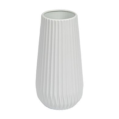 Storied Home Round Stoneware Fluted Vase with Embossed Lines Table Decor