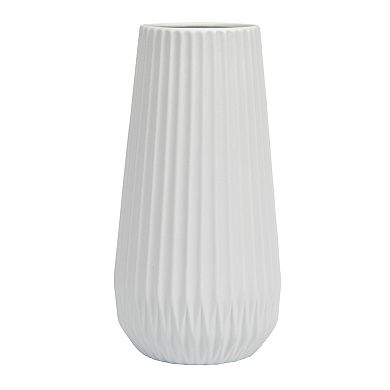 Storied Home Round Stoneware Fluted Vase with Embossed Lines Table Decor