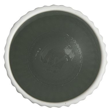 Storied Home Round Stoneware Fluted Vase with Embossed Lines Table Decor