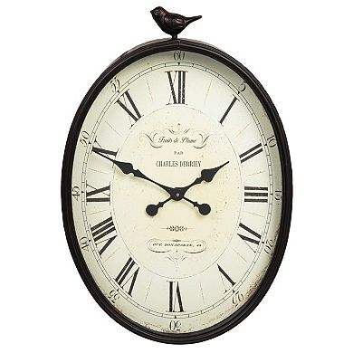 Storied Home Antique Bronze Finish Metal Oval Wall Clock with Bird