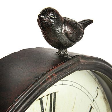 Storied Home Antique Bronze Finish Metal Oval Wall Clock with Bird