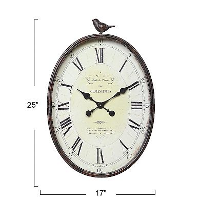 Storied Home Antique Bronze Finish Metal Oval Wall Clock with Bird