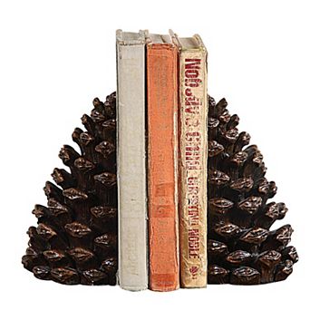 Storied Home 2 pc Decorative Resin Bronze Pinecone Bookends Set