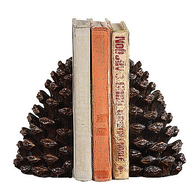 Storied Home 2-Piece Decorative Resin Bronze Pinecone Bookends Set