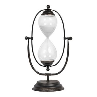 Storied Home Decorative Metal Hourglass with White Sand Table Décor