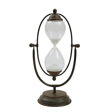 Storied Home Decorative Metal Hourglass with White Sand Table Décor