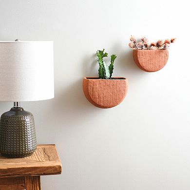 Storied Home Modern Boho Stoneware 2-Piece Terracotta Wall Mount Planter Set
