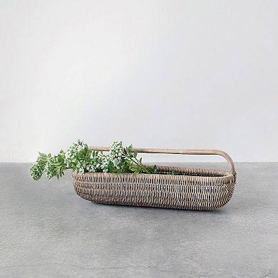 Storied Home Hand-Woven Rattan Basket with Handle Table Decor