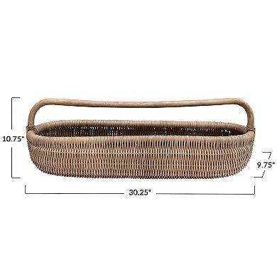 Storied Home Hand-Woven Rattan Basket with Handle Table Decor