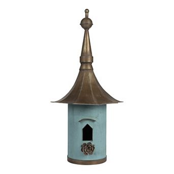 Storied Home Cottagecore Free-Standing Decorative Metal Birdhouse
