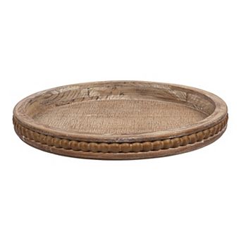 Storied Home Whitewashed Round Decorative Wood Tray