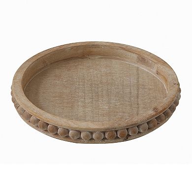 Storied Home Whitewashed Round Decorative Wood Tray