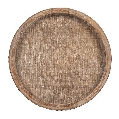 Storied Home Whitewashed Round Decorative Wood Tray