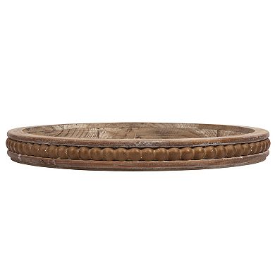 Storied Home Whitewashed Round Decorative Wood Tray