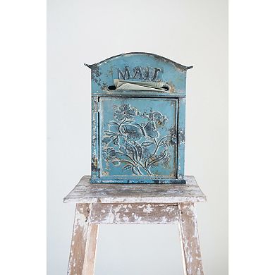 Storied Home Distressed Blue Embossed Tin "Mail" Box