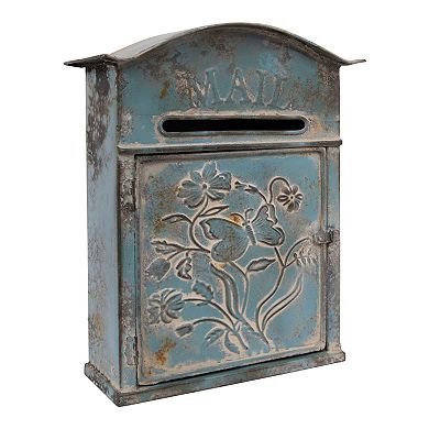 Storied Home Distressed Blue Embossed Tin "Mail" Box