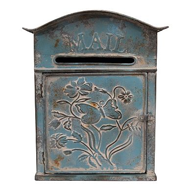 Storied Home Distressed Blue Embossed Tin "Mail" Box