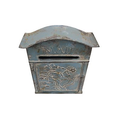 Storied Home Distressed Blue Embossed Tin "Mail" Box