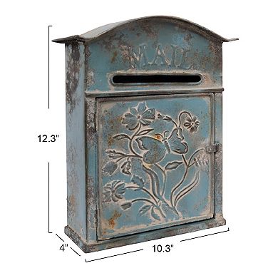 Storied Home Distressed Blue Embossed Tin "Mail" Box
