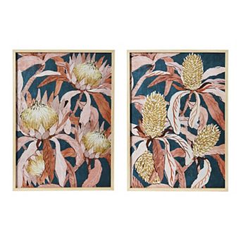 Storied Home 2 pc Floral Prints with Solid Wood Frame Wall Art