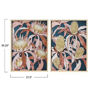 Storied Home 2-Piece Floral Prints with Solid Wood Frame Wall Art