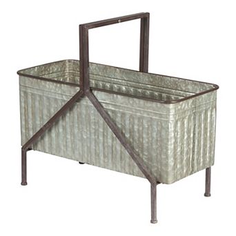 Storied Home Storage Bucket on Stand with Handle & Distressed Finish