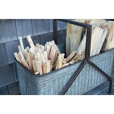Storied Home Storage Bucket on Stand with Handle & Distressed Finish