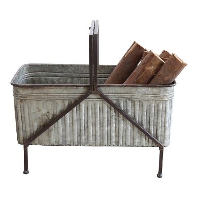 Storied Home Storage Bucket on Stand with Handle & Distressed Finish