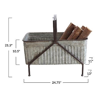 Storied Home Storage Bucket on Stand with Handle & Distressed Finish