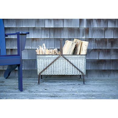 Storied Home Storage Bucket on Stand with Handle & Distressed Finish