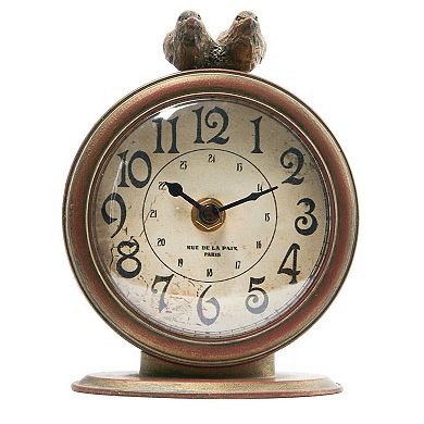 Storied Home Decorative Pewter Mantel Clock with Bird