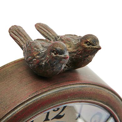 Storied Home Decorative Pewter Mantel Clock with Bird