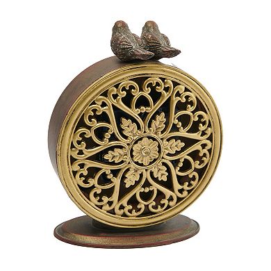 Storied Home Decorative Pewter Mantel Clock with Bird
