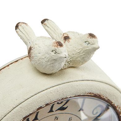 Storied Home Decorative Pewter Mantel Clock with Bird