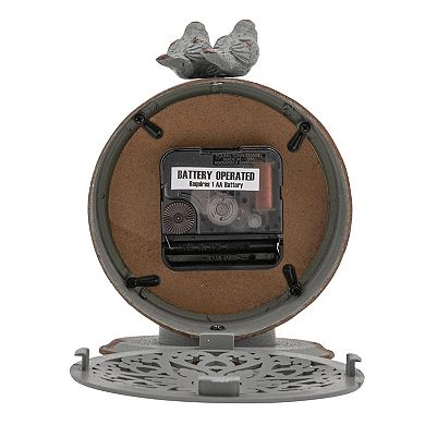 Storied Home Decorative Pewter Mantel Clock with Bird