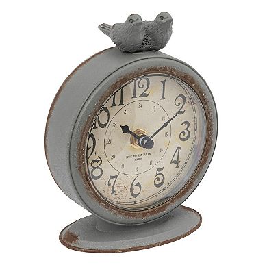 Storied Home Decorative Pewter Mantel Clock with Bird
