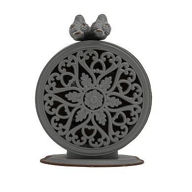 Storied Home Decorative Pewter Mantel Clock with Bird